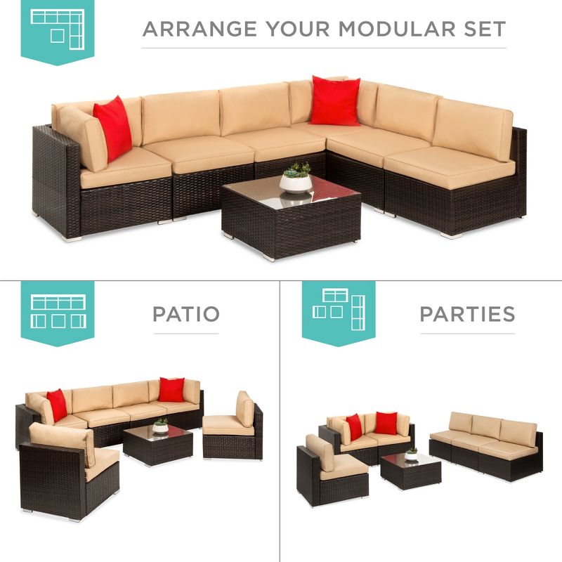 Best Choice Products 7-Piece Outdoor Modular Patio Conversation Furniture, Wicker Sectional Set, 3 of 12