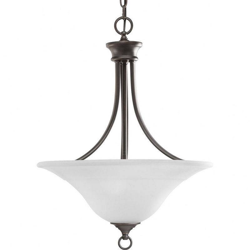 Progress Lighting Trinity Collection 3-Light Hall Foyer Fixture, Steel, Antique Bronze, Etched Glass Shade, 1 of 2