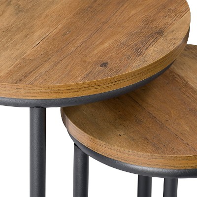 Fort Worth Natural Wood and Black Metal Round Nesting Side Tables