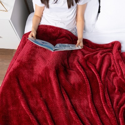 Wine Red Fleece Waffle Textured Throw Blanket, 50" x 60"