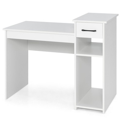 43.5 in. White Computer Desk with Storage Shelf Wooden Writing Desk with  Hutch and CPU Stand and Keyboard Tray