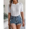 Summer Lightweight Crochet Sweater Tops for Women Summer Breathable Sweater Eyelet Short Sleeve Pullover Sweater Spring Soft Tops for Women - 4 of 4