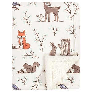Hudson Baby Infant Girl Plush Blanket with Faux Shearling Back, Enchanted Forest, One Size - 1 of 1