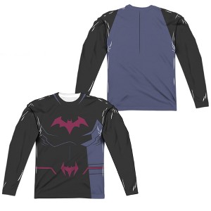 Men's Batman Unlimited Batman Black Uniform Front Back Print Long Sleeve Costume T-Shirt - 1 of 4