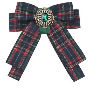 INSPIRE CHIC Women's Plaid Ribbon Rhinestone Checked Brooch Bow Tie - 1 of 4