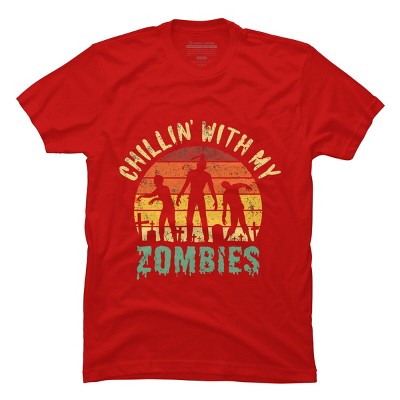 Men's Design By Humans Halloween Chillin With My Zombies Funny By Ering T-Shirt