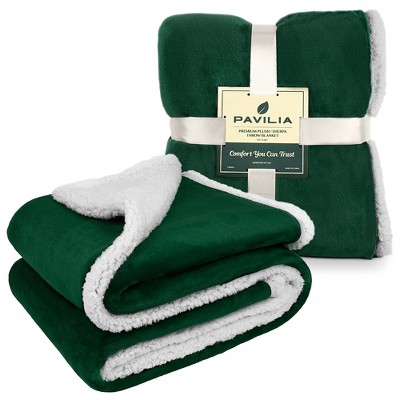Emerald Green Reversible Fleece and Sherpa Throw Blanket