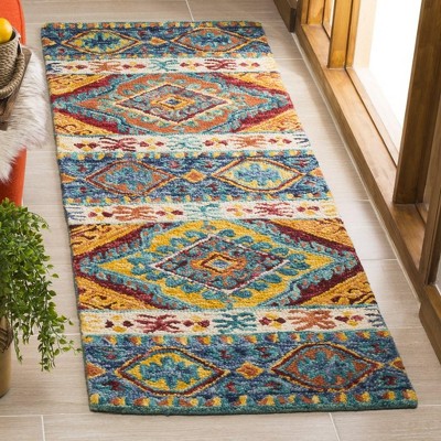 Ivory and Navy Hand-Tufted Wool Runner Rug, 2'3" x 5'