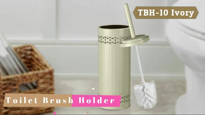 Laser Cut Ivory Step Garbage Trash Can &#38; Toilet Brush Holder with Lid Ivory - Nu Steel, 2 of 10, play video