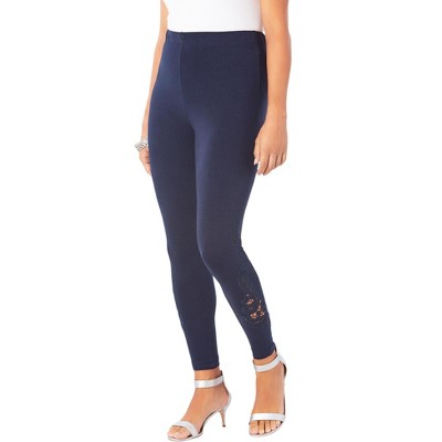 Roaman's Women's Plus Size Lace-Inset Essential Stretch Legging