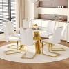 FURNIinspire Dining Sets Round Dining Set, 42" White Sintered Stone Dining Table Paired With 6 White Dining Chairs With Golden Metal Legs - 2 of 4