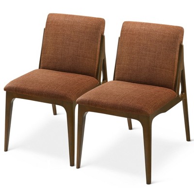 Vynxaria Orange-Brown Dining Chairs - Mid-Century Modern Upholstered Set of 2