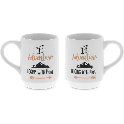 Sparkle And Bash 2 Pack His And Her Ceramic Coffee Mugs The Adventure Begins 15 Oz Target