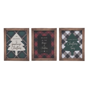 Transpac Wood Framed Plaid Christmas Set of 3 Christmas Home Decorations - 1 of 1