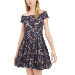Bee Darlin Womens Lace Off-Shoulder Dress, Blue, 5/6 - 1 of 1