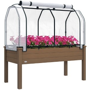 Raised Garden Bed with PE Greenhouse Cover Outdoor Elevated Wood Planter Box for Herbs, Vegetables, for Patio, Backyard, Balcony - 1 of 4