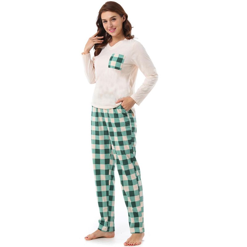 cheibear Womens Sleepwear Plaid Long Sleeve Shirt and Pants Soft Loungewear Set, 2 of 6