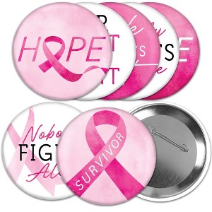Big Dot of Happiness Pink Ribbon Buttons - Breast Cancer Awareness Support Badge - 3 inch Pinback Button - Set of 8 - 1 of 4