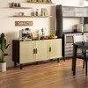 Yukimo Boho Kitchen Cabinet, Buffet Cabinet with 3 Rattan Doors and Adjustable Shelves, Black and Natural - 2 of 4
