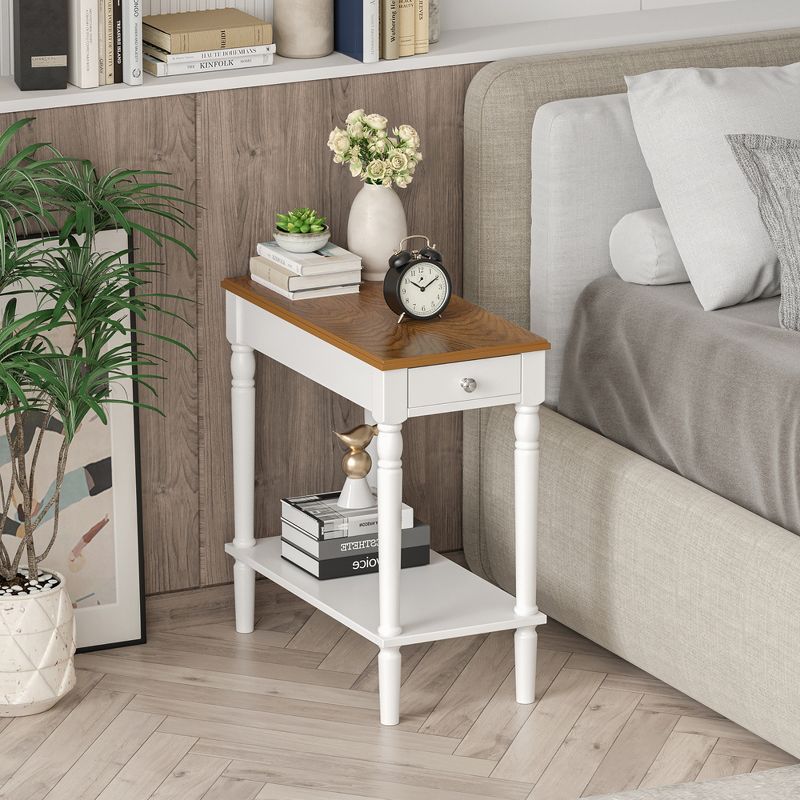 Costway 2-tier End Side Narrow Table Nightstand w/ drawer for Living Room Bedroom, 3 of 11