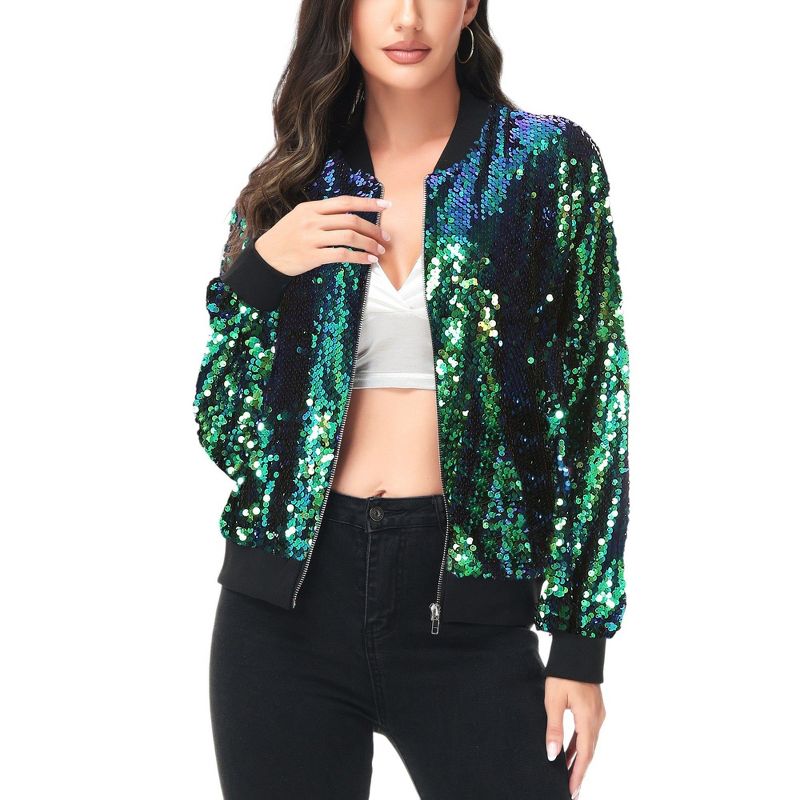 Anna-Kaci Sequin Bright Color Bomber Zip-Up Solid Jacket, 1 of 5