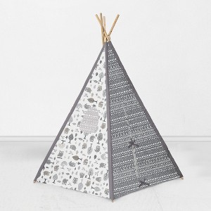 Bacati - Owls in the Wood Gray/Beige Play Tent for Kids/Toddlers, 100% Cotton Percale Fabric Cover  - 1 of 4