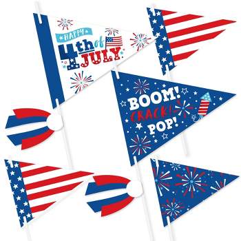 Big Dot of Happiness Firecracker 4th of July - Triangle Red, White and Royal Blue Party Photo Props - Pennant Flag Centerpieces - Set of 20