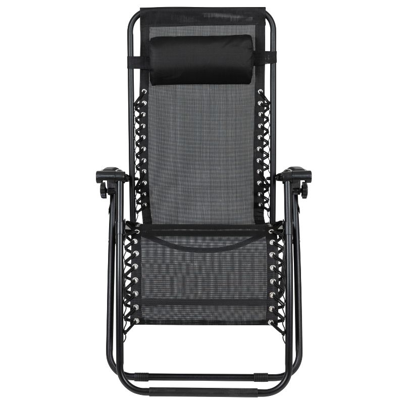 Emma and Oliver 2 Pack Adjustable Mesh Zero Gravity Lounge Chair with Cup Holder Tray - Black, 5 of 16