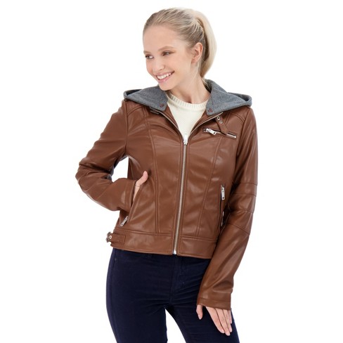 Sebby Womens Contemporary Fit Long Sleeve Moto Jacket - Brown Medium ...