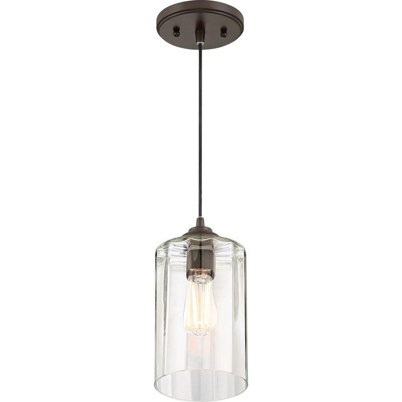Possini Euro Design Bronze Mini Pendant 5 1/4" Wide Modern LED Clear Glass Cylinder Shade for Dining Room Living House Kitchen Island High Ceilings, 5 of 7