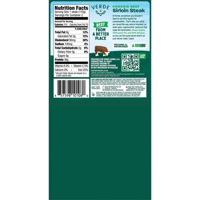 Verde Farms Organic Grassfed Sirloin - 12oz