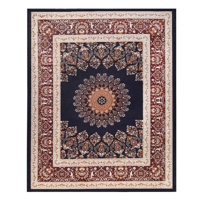 Elegant Floral Medallion Border Washable Indoor Area Rug by Blue Nile Mills