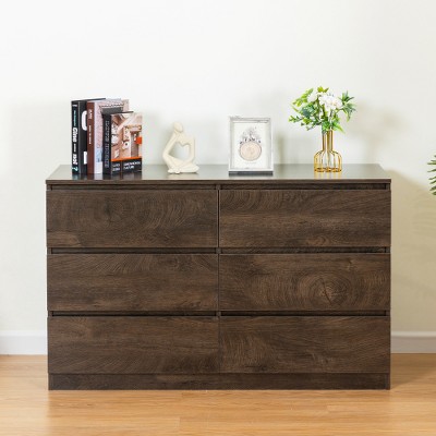 6 Drawer Dresser, Wood Double Dresser Chest Of Drawers, Wide Storage Organizer Cabinet, Bar Counter Buffet Counter For Bedroom, Living Room