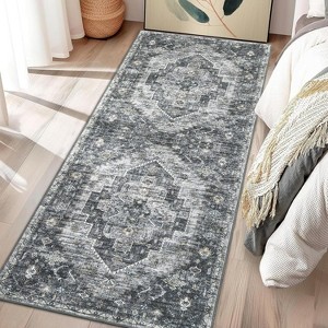 Acekool 8x10 Washable Rug – Vintage Botanical Non-Slip Carpet, Ultra-Thin Floor Mat for Living Room & Bedroom, - 1 of 4