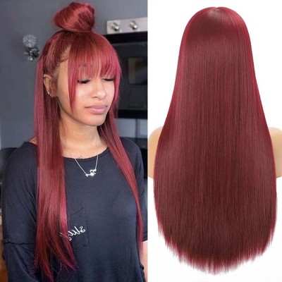 Jessie's Wig 22-24 Inch Straight Wig With Bangs 13x5 Pre Cut Lace #99J 1 Pc/Pack