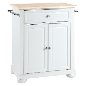 Alexandria Natural Wood Top Portable Kitchen Island - White - Crosley: Hardwood Frame, Adjustable Shelves, Locking Casters - 1 of 4