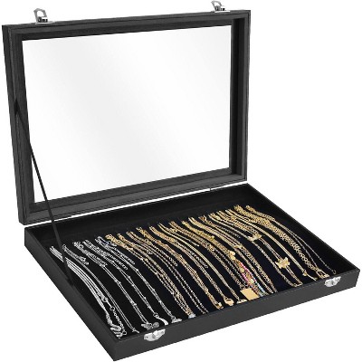 20 Hooks Jewelry Tray with Transparent Lid - Display Box for Necklaces, Pendants