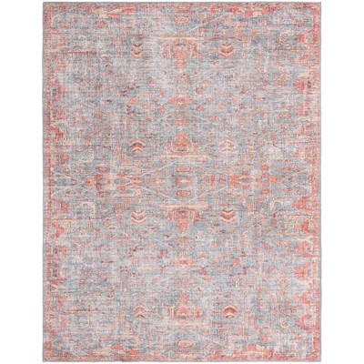 Antique Blue and Pink Washable Synthetic Area Rug 9' x 12'