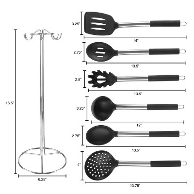 Hastings Home Classic Cuisine 7-Piece Cooking Utensil Set – Stainless Steel & Silicone Kitchen Tools with Holder, Heat Resistant & Nonstick Safe — фото 5