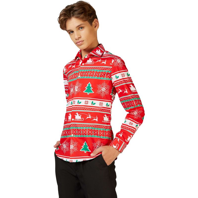 OppoSuits Teen Boys Christmas Shirt - Winter Wonderland - Red, 1 of 4