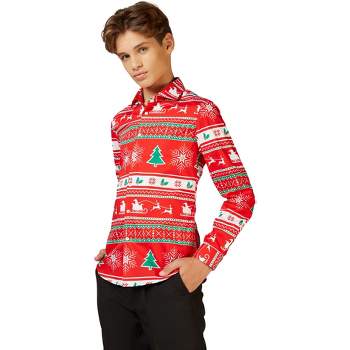OppoSuits Teen Boys Christmas Shirt - Winter Wonderland - Red
