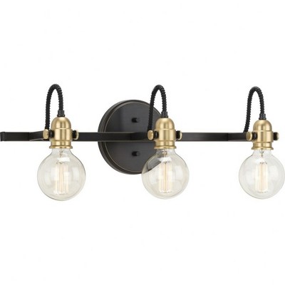 Progress Lighting Axle Collection 3-Light Antique Bronze Bath Vanity Light, Steel, Damp Rated, Up/Down Mounting, Vintage Style