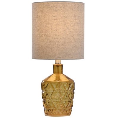 Amber Faceted Glass Table Lamp with Beige Drum Shade