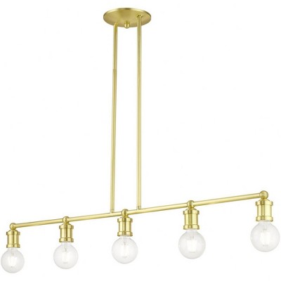 Lansdale Satin Brass 5-Light Linear Chandelier with Exposed Bulbs
