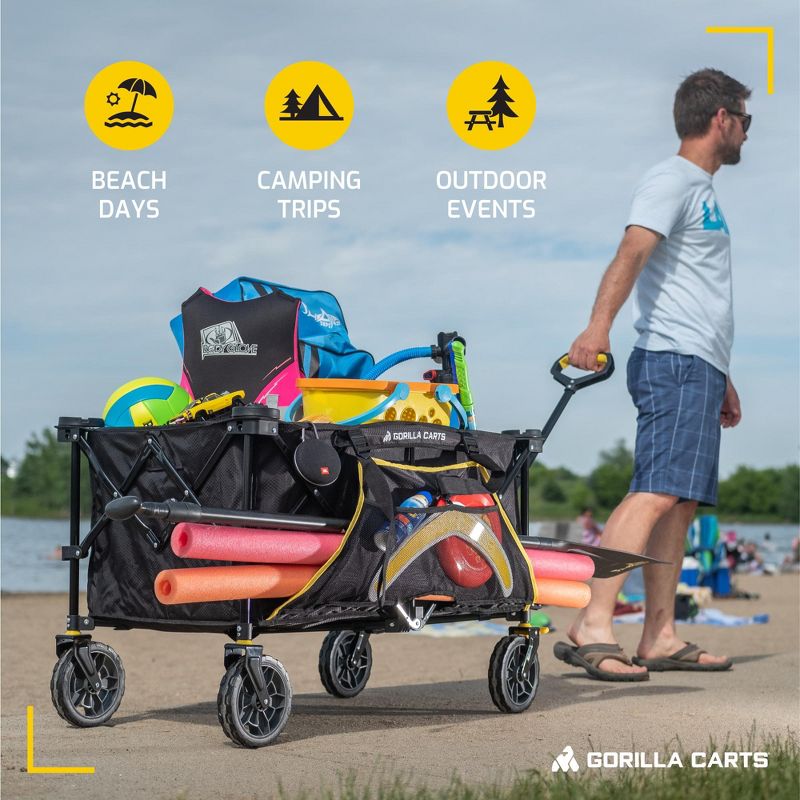 Gorilla Carts Feet Foldable Collapsible Durable All Terrain Utility Pull Beach Wagon with Oversized Bed and Built In Cup Holders, 5 of 7