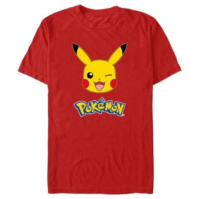 Men's Pokemon Logo Pikachu Wink T-shirt - Red - 2x Large : Target