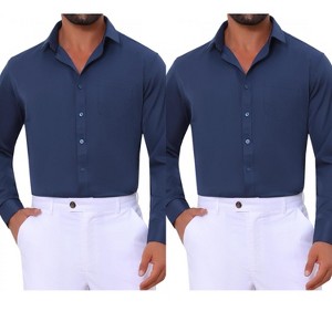 INSPIRE CHIC Men's Point Collar Button Long Sleeve Solid Color Business Dress Shirts 2 Packs - 1 of 4
