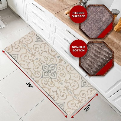 Cream PVC Rustic Medallion Anti-Fatigue Kitchen Floor Mat