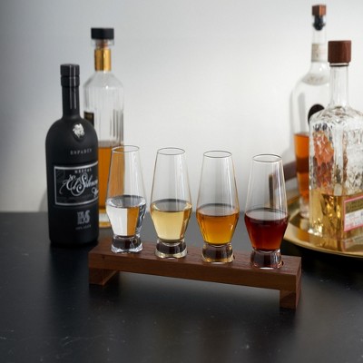 Viski Lead-Free Crystal Tasting Flight Kit with Wooden Tray