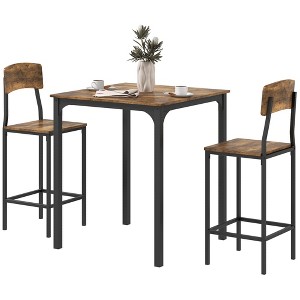 3 Piece Pub Table and Chairs, Small Kitchen Table and Chairs, Square Dining Table with 2 Stools and Black - 1 of 4